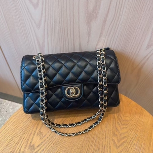 小香风菱格链条包欧美经典 羊皮纹CF小方包女单肩斜挎腋下包中古包