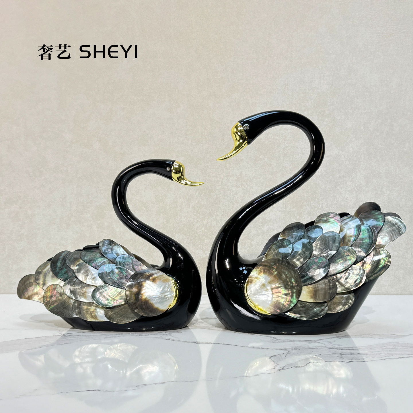 天鹅摆件客厅电视柜玄关摆设现代简约乔迁之喜高档礼物贝壳装饰品