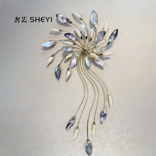 新中式现代风天然贝壳铁艺立体墙面装饰品创意壁挂件楼梯过道墙饰