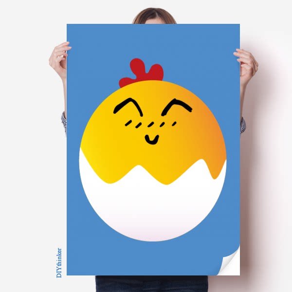 鸡蛋微笑可爱萌版表情海报贴纸80x55cm墙贴纸卧室家居装饰