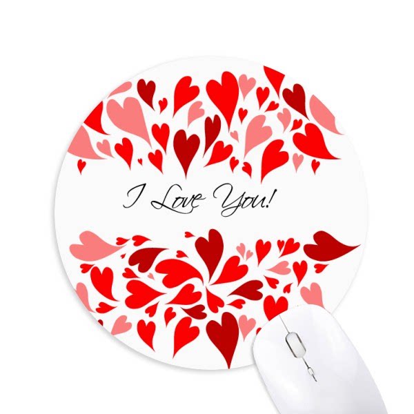 我爱你红色爱心图案圆形游戏办公防滑橡胶鼠标垫礼物