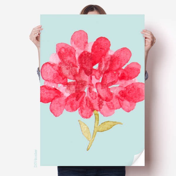 水彩桃红花朵卡通海报贴纸80x55cm墙贴纸卧室家居装饰