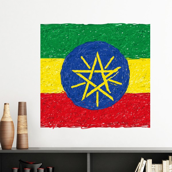 红黄绿条纹埃塞俄比亚国旗国家文化元素墙贴壁纸房间贴花