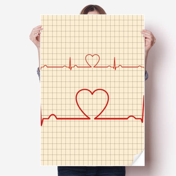 心电图心形创意设计图案海报贴纸80x55cm墙贴纸卧室家居装饰