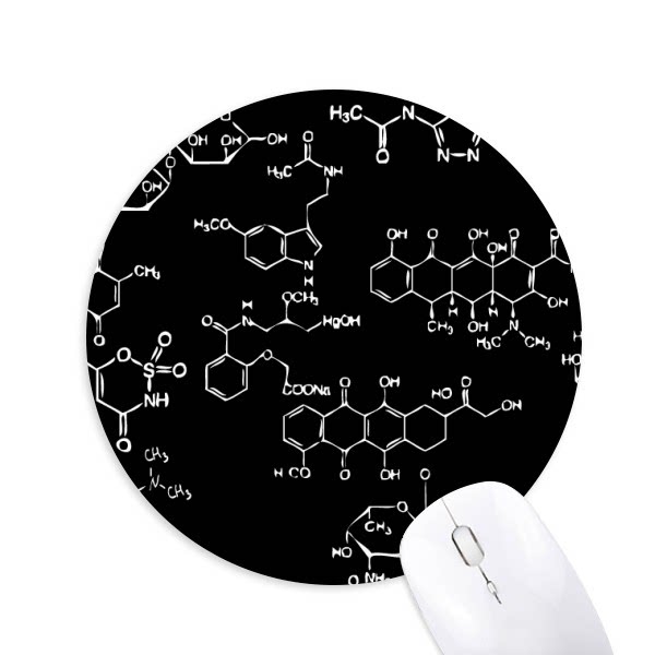 黑色化学分子式原子结构插画圆形游戏办公防滑橡胶鼠标垫礼物