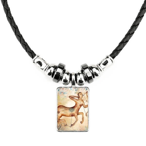 十一月十二月射手星座图案手工皮绳项链吊坠饰品