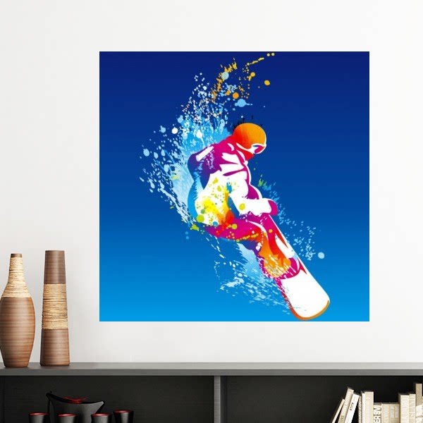 冬季单板运动滑雪彩色墙贴壁纸房间贴花