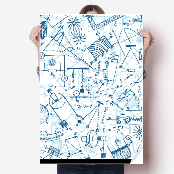 蓝色物理电磁学力学图插画海报贴纸80x55cm墙贴纸卧室家居装饰