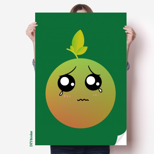 可爱卡通哭泣橘子表情包海报贴纸80x55cm墙贴纸卧室家居装饰