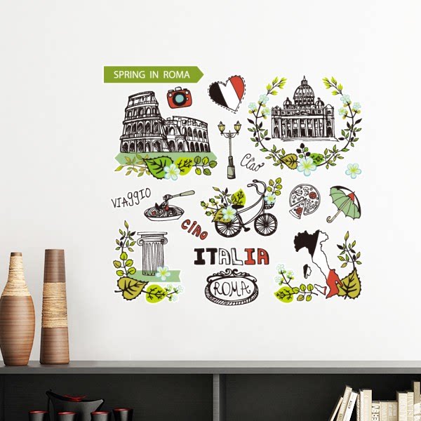 春天罗马竞技场意大利涂鸦墙贴壁纸房间贴花