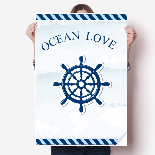 轮船舵海军领航航海插画海报贴纸80x55cm墙贴纸卧室家居装饰