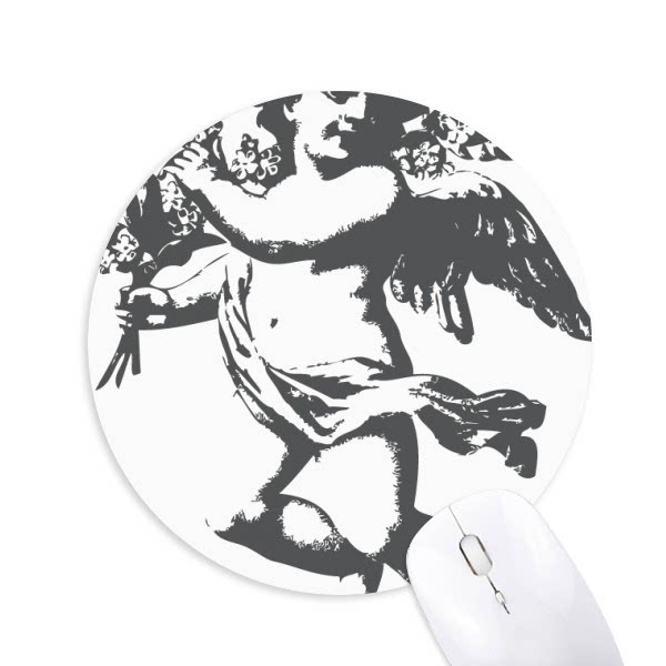 巴洛克黑白天使图案圆形游戏办公防滑橡胶鼠标垫礼物