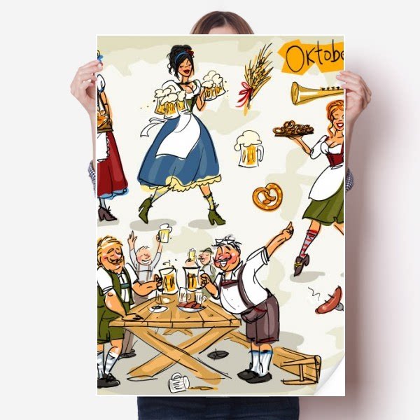 德国文化居民饮食插画图案海报贴纸80x55cm墙贴纸卧室家居装饰