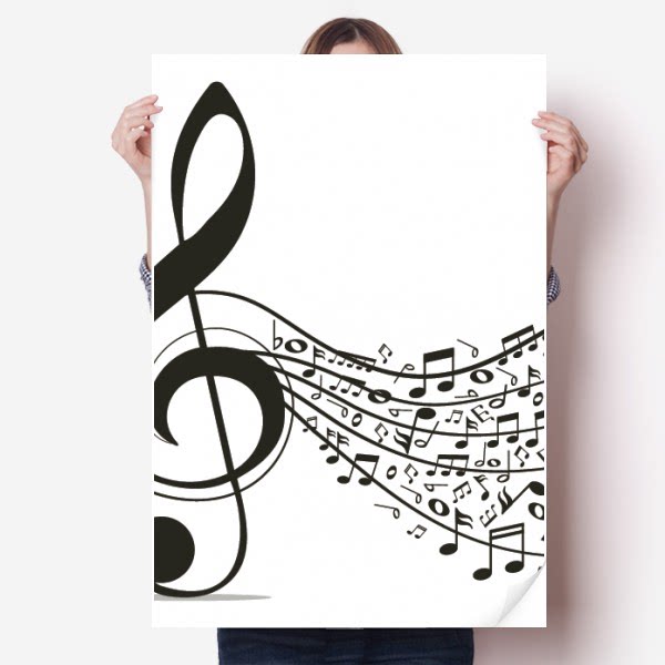 白色高音谱号音乐音符海报贴纸80x55cm墙贴纸卧室家居装饰
