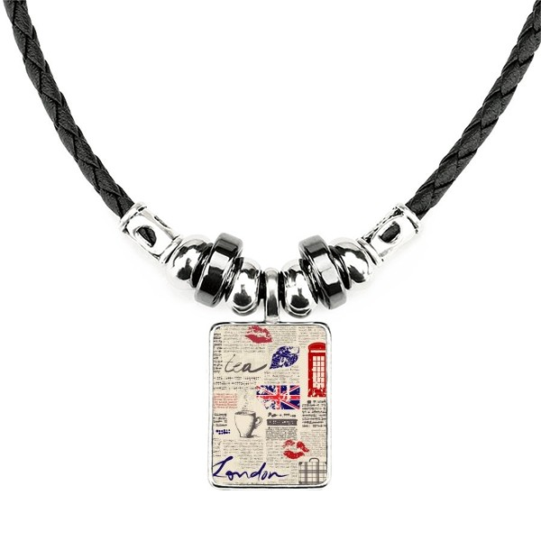 报纸嘴唇吻英国地标国旗插画手工皮绳项链吊坠饰品