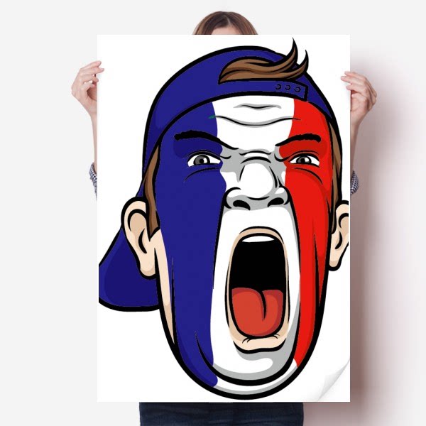 法国国旗脸谱油彩帽子海报贴纸80x55cm墙贴纸卧室家居装饰