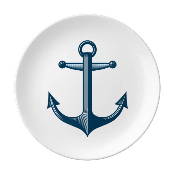 船锚海军蓝色军事军队插画陶瓷餐盘子8寸月光盘餐具家居礼物