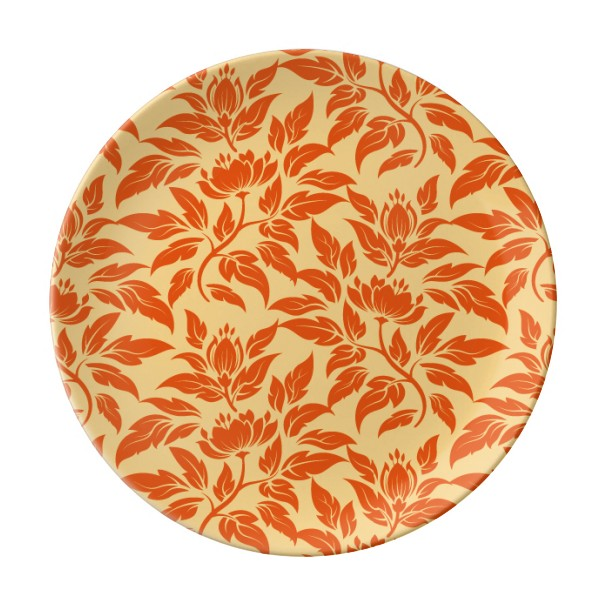 金橙色古典花纹植物纹样陶瓷餐盘子8寸月光盘餐具家居礼物
