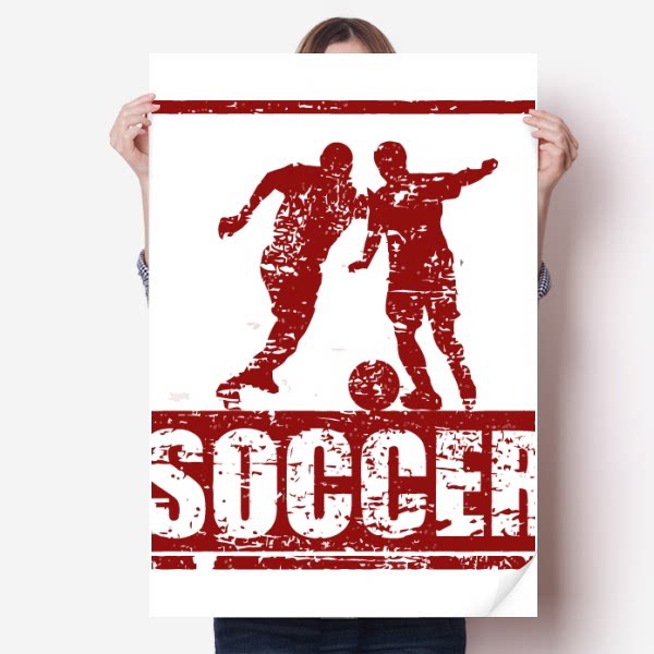 红色足球运动员抢球纹样海报贴纸80x55cm墙贴纸卧室家居装饰