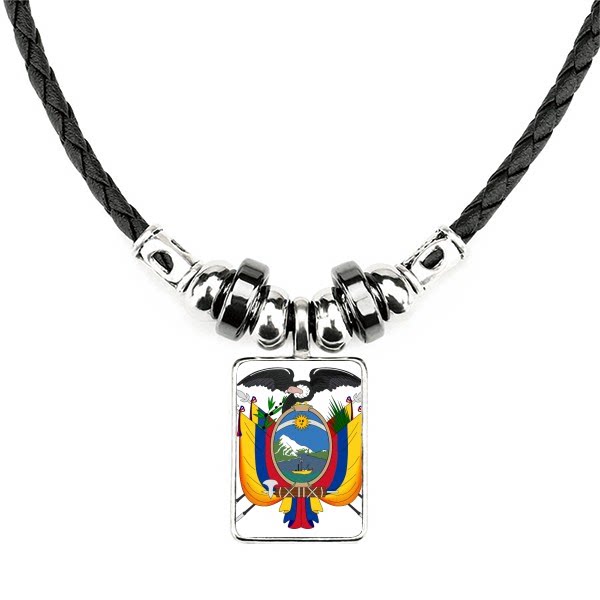 厄瓜多尔基多国徽手工皮绳项链吊坠饰品