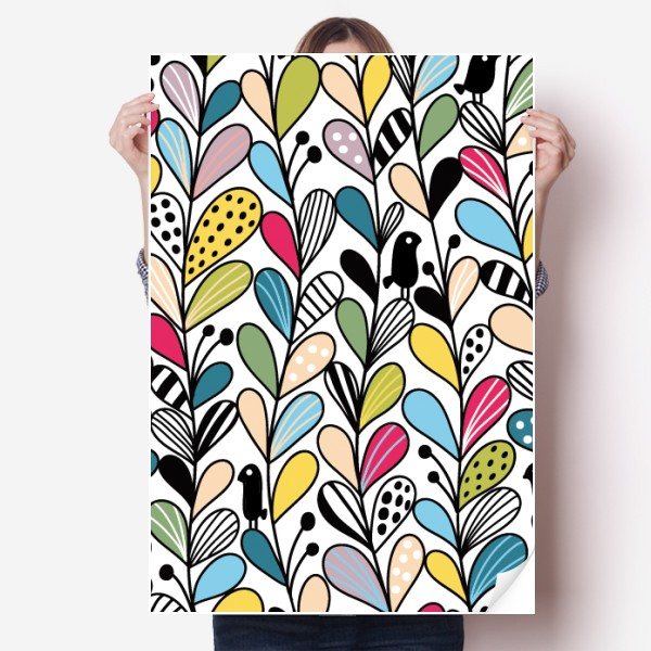 心形叶子植物手绘花卉海报贴纸80x55cm墙贴纸卧室家居装饰