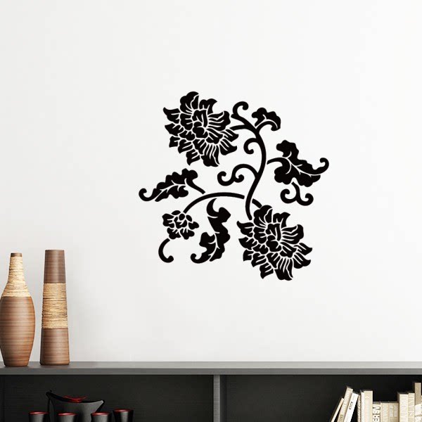 黑色花卉植物剪影墙贴壁纸房间贴花