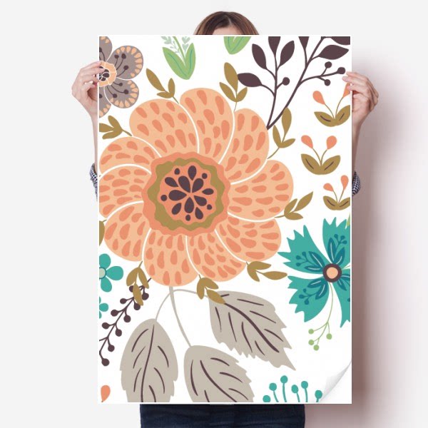 太阳花植物手绘画海报贴纸80x55cm墙贴纸卧室家居装饰