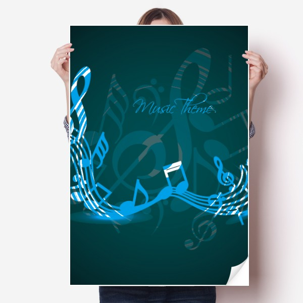 蓝色型格动感音乐音符海报贴纸80x55cm墙贴纸卧室家居装饰