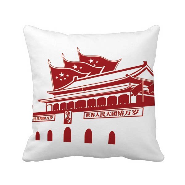 爱国天安门中国红图案方形抱枕靠枕沙发靠垫双面含芯礼物