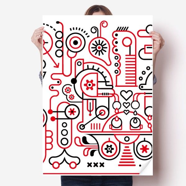 涂鸦街头抽象红白线条海报贴纸80x55cm墙贴纸卧室家居装饰