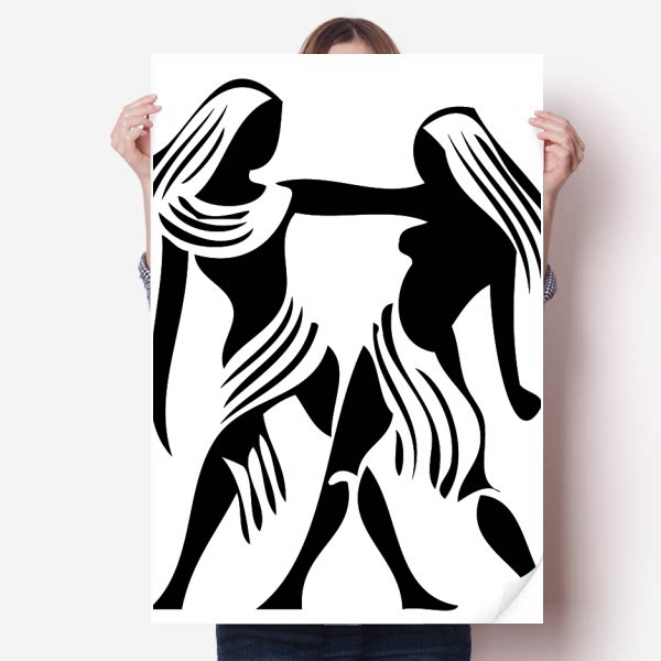 星座双子座标志剪影插画图案海报贴纸80x55cm墙贴纸卧室家居装饰