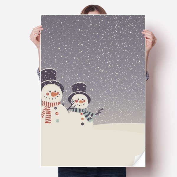 圣诞节雪人雪花节日插画图案海报贴纸80x55cm墙贴纸卧室家居装饰