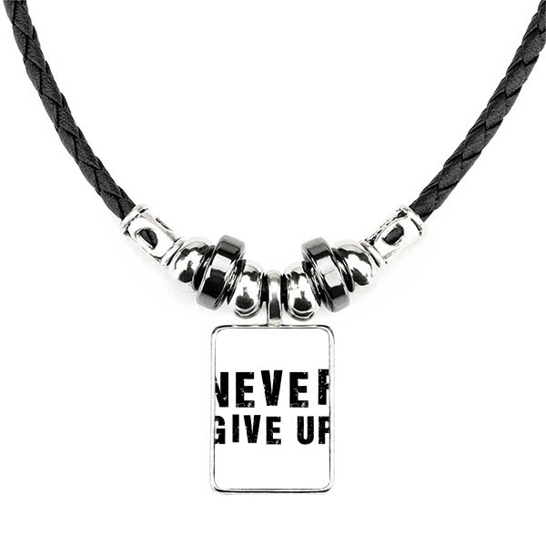 永不放弃英语励志意境短语手工皮绳项链吊坠饰品