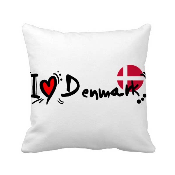 我爱丹麦文字爱心国旗方形抱枕靠枕沙发靠垫双面含芯礼物