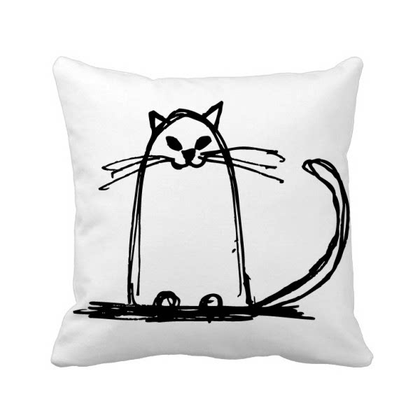 卷曲尾巴猫咪坐姿线条方形抱枕靠枕沙发靠垫双面含芯礼物
