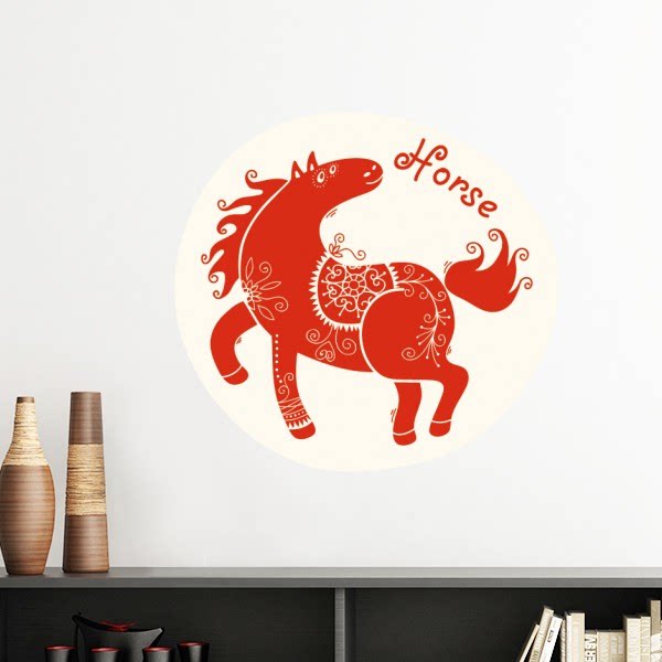 午马年十二生肖红色墙贴壁纸房间贴花