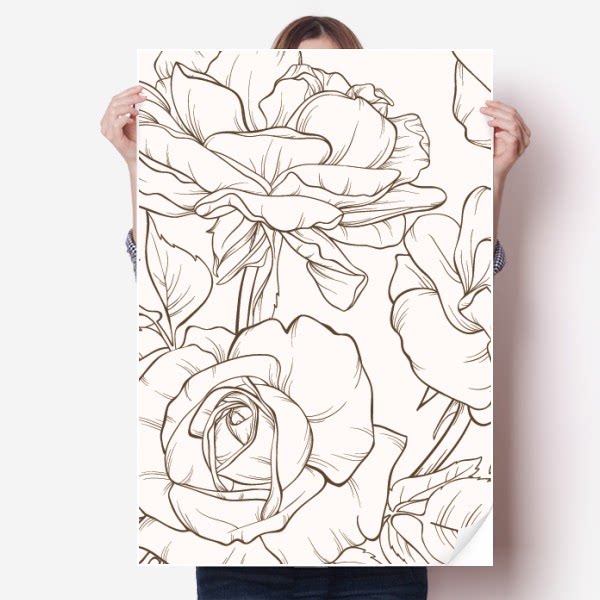 线描植物手绘花卉海报贴纸80x55cm墙贴纸卧室家居装饰