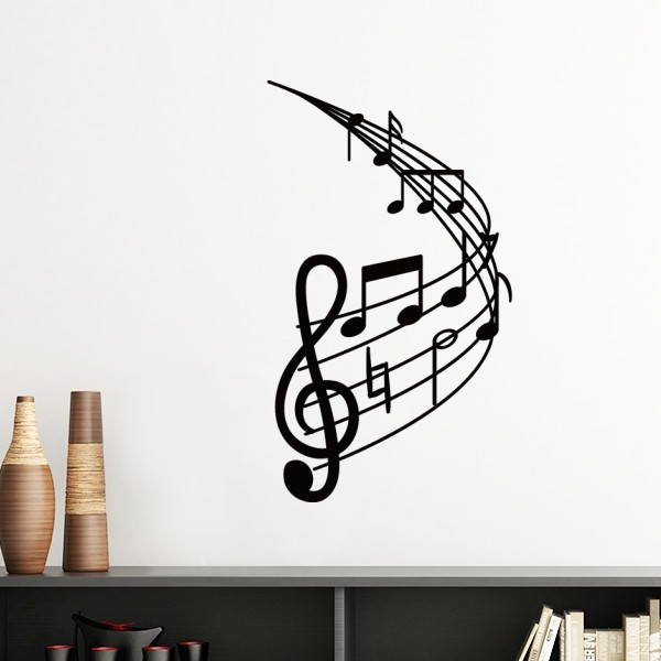 黄底圆形弯曲音乐乐章墙贴壁纸房间贴花