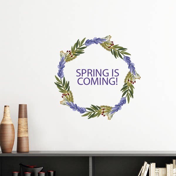 圆形花环蓝色花卉植物墙贴壁纸房间贴花