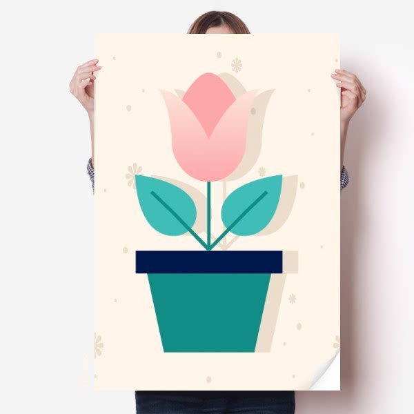 粉色小花矢量图海报贴纸80x55cm墙贴纸卧室家居装饰