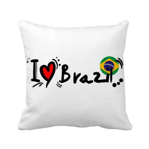 我爱巴西文字爱心国旗方形抱枕靠枕沙发靠垫双面含芯礼物