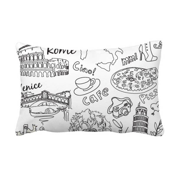 意大利比萨斜塔插画抱枕靠枕腰枕沙发靠垫双面含芯