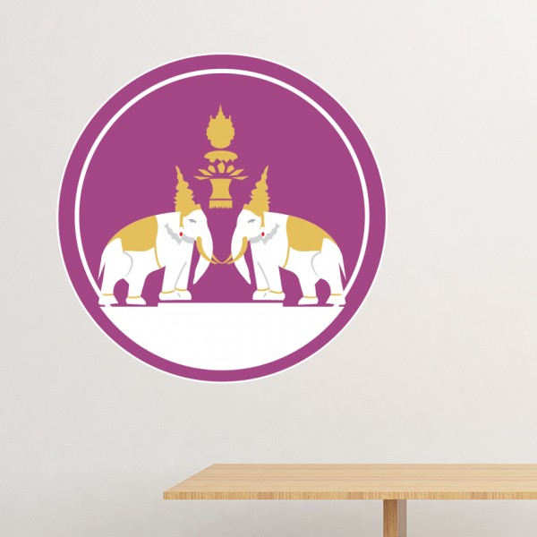 泰国传统风俗文化两只大象艺术图案墙贴纸教室房间可移除贴画