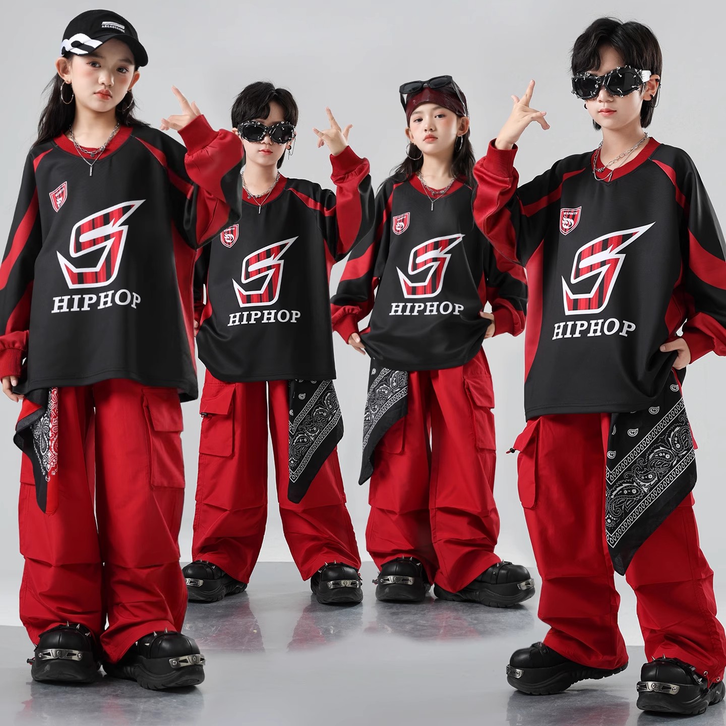 儿童街舞潮服长袖少儿hiphop爵士舞演出服男童嘻哈练功服走秀套装