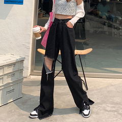 Real price high waist pierced slit jeans