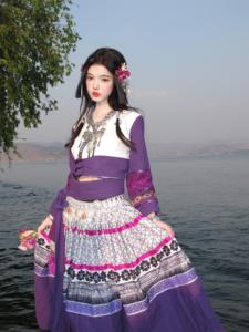 新款阿卯云南苗族服装女服饰紫色少数民族复古旅拍舞台演出服套装