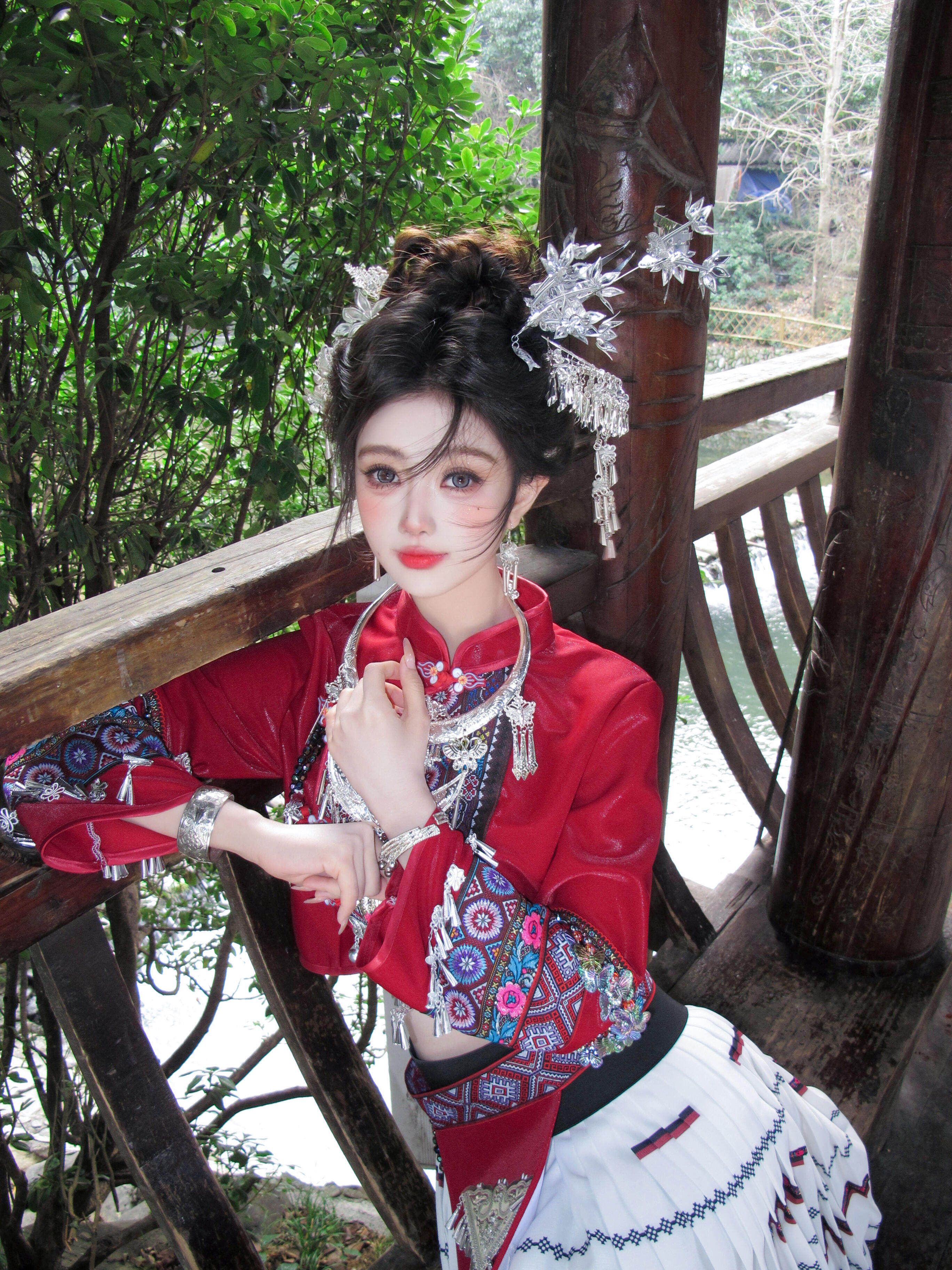 阿卯苗族服装裙子女少数民族湘西少女云南大理洱海旅拍民族服装新