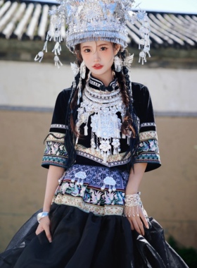 苗族土家族民族风服装苗疆黑色系列舞台演出摄影旅拍时尚爆款服装