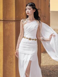 敦煌飞天旅拍写真希腊雅典女神西域服饰白色汉服飘逸异域风情拖尾