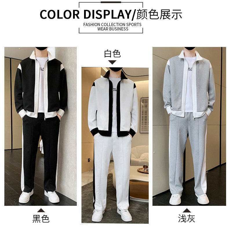 春季新款拼接休闲运动套装男时尚潮流个性外套卫衣卫裤痞帅两件套